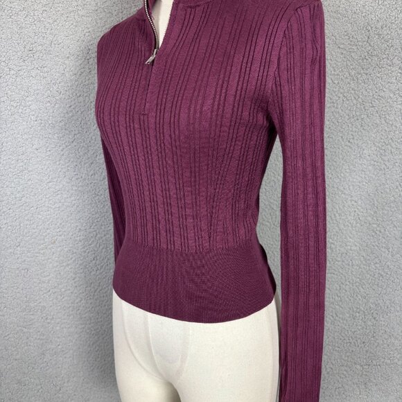 Hooked up by Iot Women's Juniors' Quarter-Zip Mock-Neck Sweater Burgundy XS NWTs - Picture 4 of 8